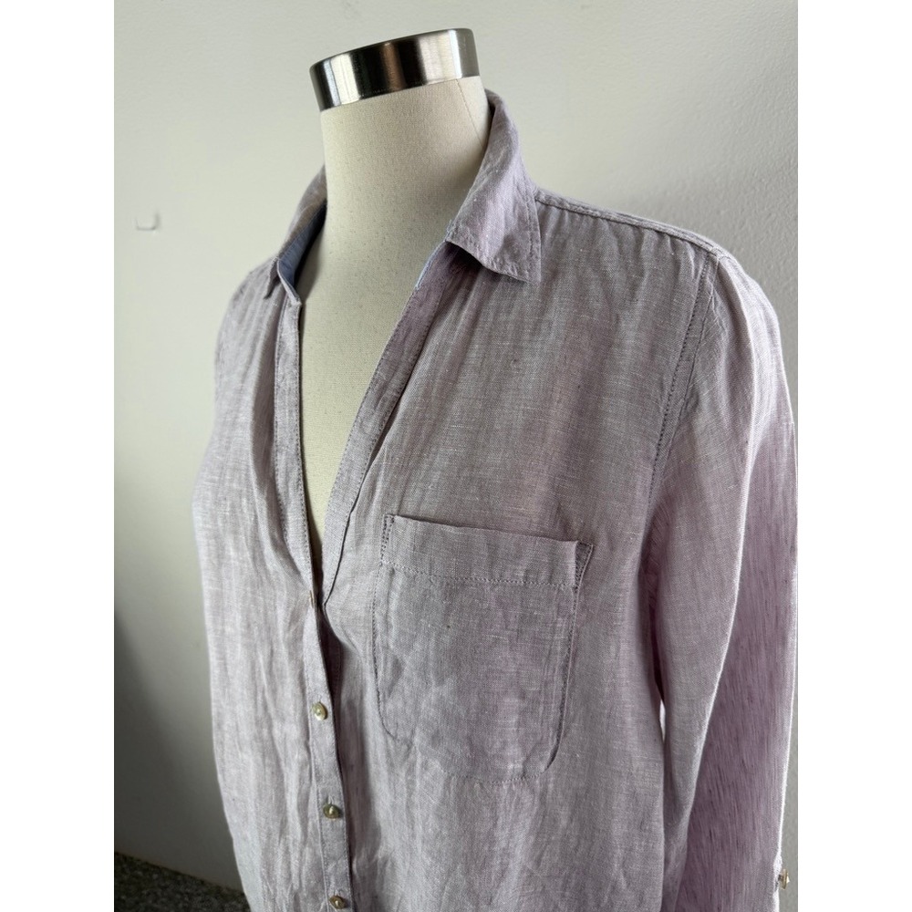 Sigrid Olsen Womens Small Purple 100% Linen Button Up Shirt Roll Tab Sleeve - Picture 2 of 10